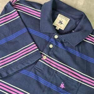 Knights of Round Table Heritage 1982 Mens XL Polo Shirt Navy Blue Pink Striped